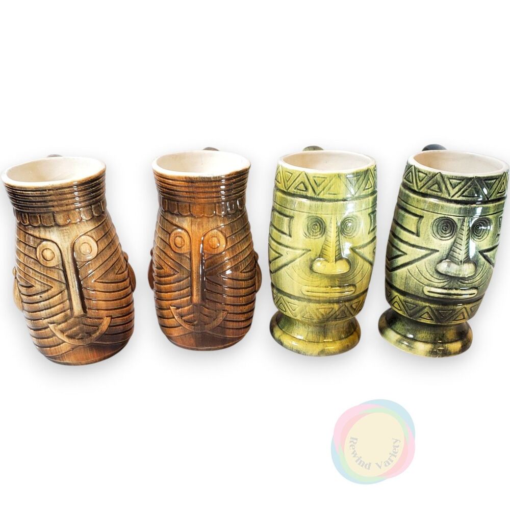 Vintage Westwood Japan Ceramic Tiki Mugs Set of 4